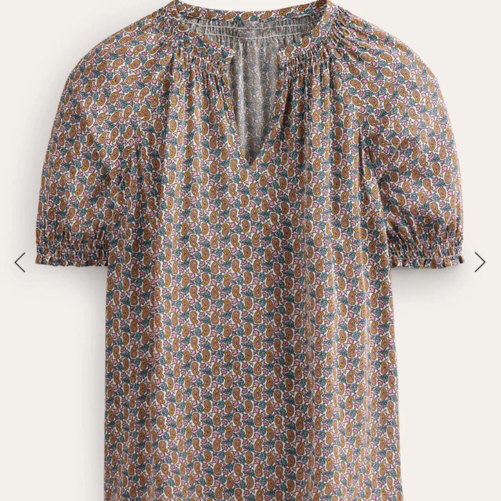 Boden Gathered Neck Short Sleeve Top